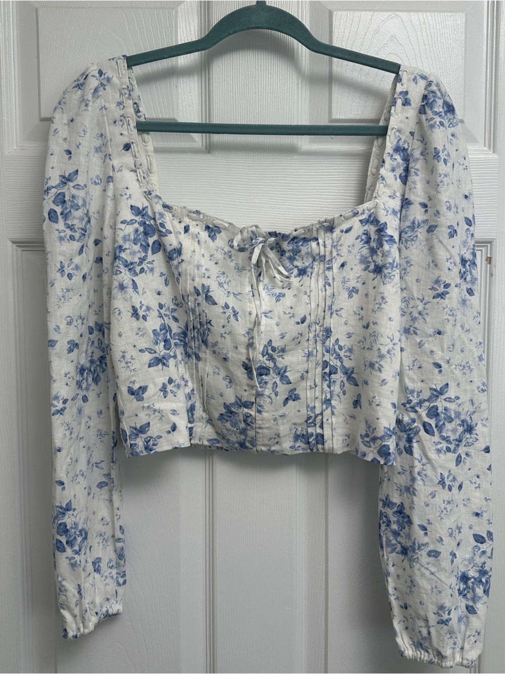 Joie White Crop Top with Blue Floral Print